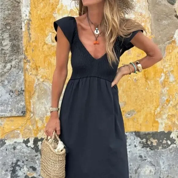 *NEW* Women’s Black Flutter/Ruffle Sleeve Maxi Boho Dress | Sizes S, M - Picture 3 of 9